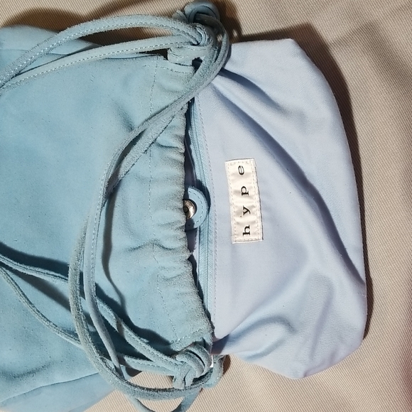 HYPE GENUINE SUEDE LEATHER BLUE PURSE WITH SPARKLY  PALM TREES ON IT - Picture 7 of 8